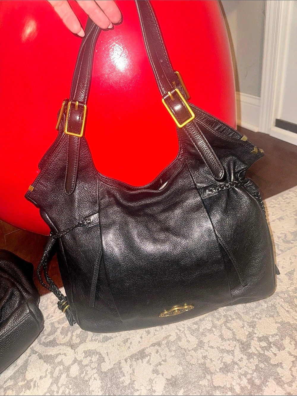 Elliott Lucca Black Leather-Style Shoulder Bag